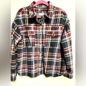 We The Free Cotton Sz M Oversized Flannel Cargo Multicolor Plaid Shirt Skater